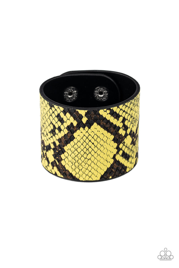 The Rest Is HISS-tory - Yellow Paparazzi Accessories, wrap bracelet, snakeskin print, snap bracelet