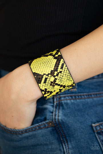 The Rest Is HISS-tory - Yellow Paparazzi Accessories, wrap bracelet, snakeskin print, snap bracelet