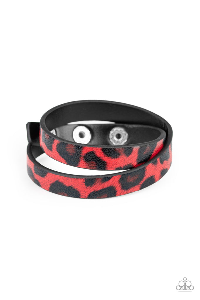 All GRRirl- Red "Cheetah Bracelet" Paparazzi Accessories, wrap bracelet, snap bracelet, leather bracelet